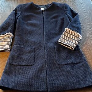 Helene London Navy Tweed Jacket w/ White/Navy Sleeve Detail, size small